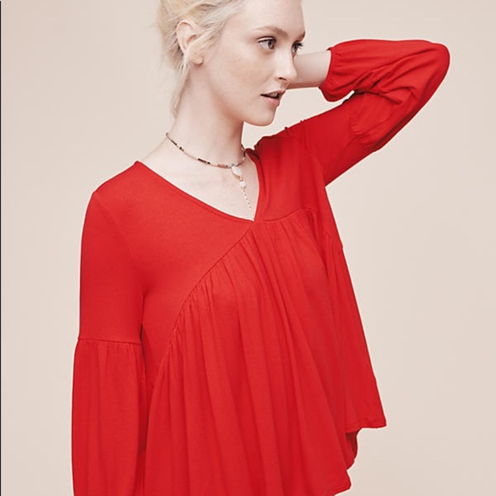 Red Anthropologie Baby Doll Top